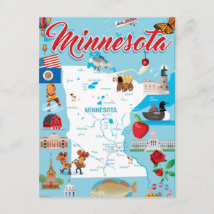 Minnesota Cartoon Map Postkarte