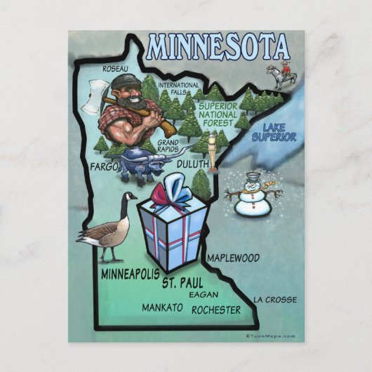 Minnesota Cartoon Map Postkarte (Vorderseite)