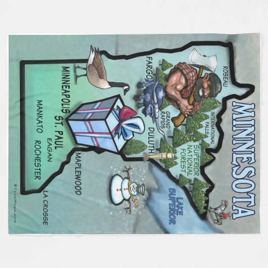 Minnesota Fun Map Fleecedecke (Vorderseite (Horizontal))