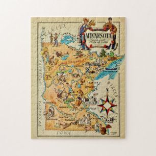 Minnesota illustrierte 11x14 Karte Puzzle