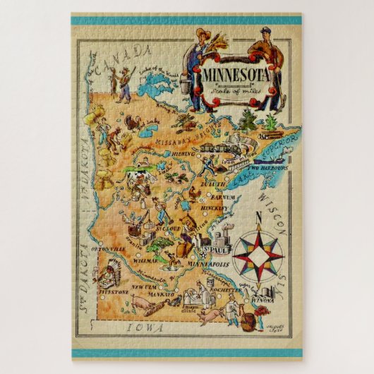 Minnesota illustrierte 20x30 Karte  Puzzle (Vertikal)