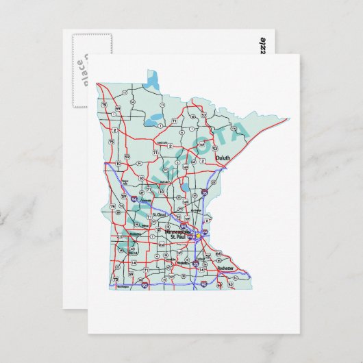 Minnesota Interstate Map Postcard Postkarte (Vorne/Hinten)