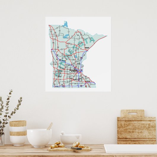 Minnesota Interstate Map Print Poster (Küche)