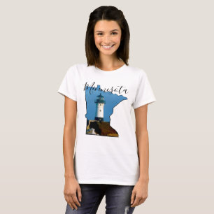 Minnesota Karte mit Leuchtturm T-Shirt