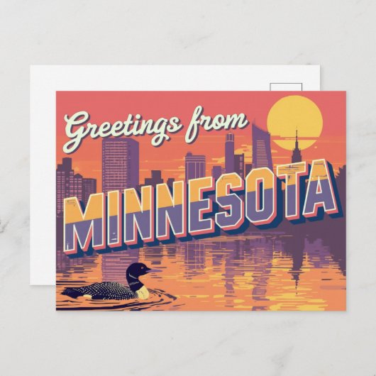 Minnesota Loon and City Skyline Postkarte (Vorne/Hinten)