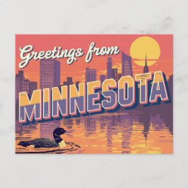 Minnesota Loon and City Skyline Postkarte