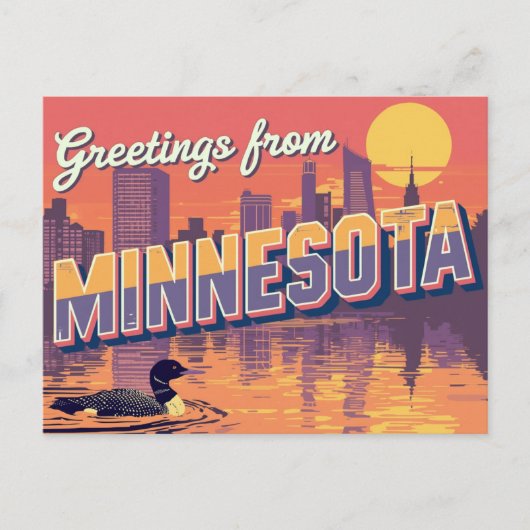Minnesota Loon and City Skyline Postkarte (Vorderseite)