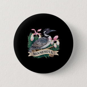 Minnesota Loon Bird and Ladys Slippers Flow Button