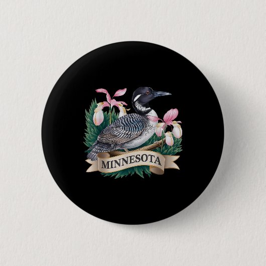 Minnesota Loon Bird and Ladys Slippers Flow Button (Vorderseite)