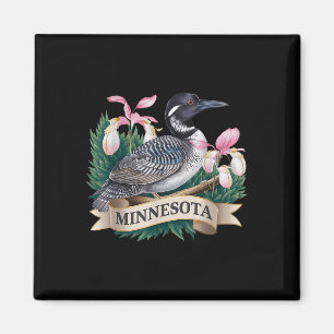 Minnesota Loon Bird and Ladys Slippers Flow Magnet