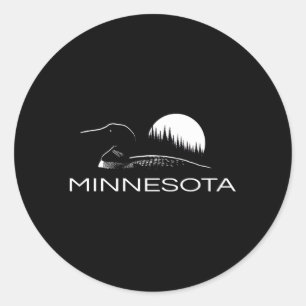 Minnesota Loon und Bäume im Mondschein Runder Aufkleber