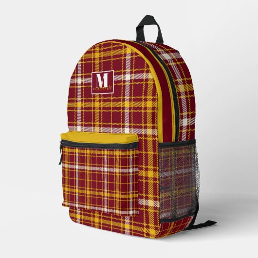 Minnesota maroon and gold pattern Tartan Plaid Bedruckter Rucksack (Rückseitige Ecke Rechts)