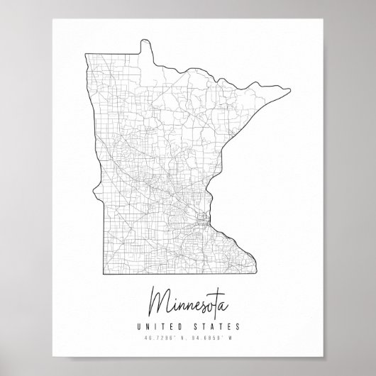 Minnesota Minimal Street Karte Poster (Vorne)