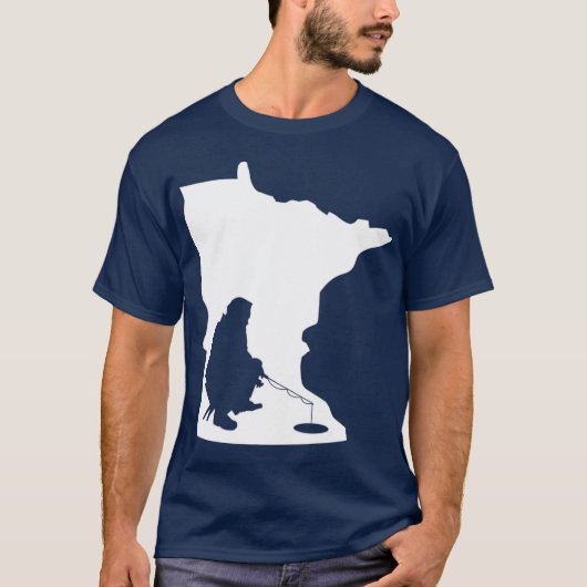 Minnesota MN State Map Ice Fishing T-Shirt (Vorderseite)