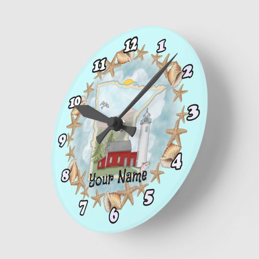 Minnesota Muscheln Leuchtturm Runde Wanduhr (Winkel)