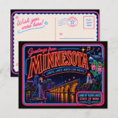Minnesota Neon State Retro Vintage Postkarte (Vorne/Hinten)
