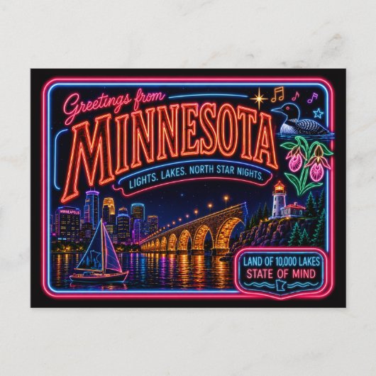 Minnesota Neon State Retro Vintage Postkarte (Vorderseite)