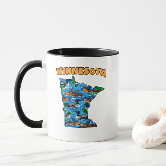 Minnesota Outline Tattoostil Tasse (Mit Donut)