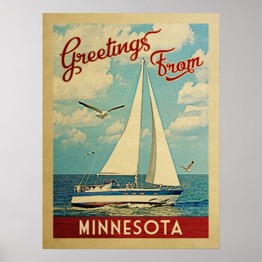 Minnesota Poster Sailboat Vintage Reise (Vorne)