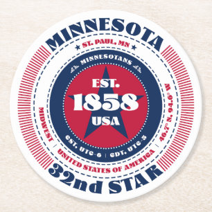 Minnesota Red White Blue Typografie Runder Pappuntersetzer
