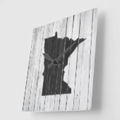 Minnesota Rustic Black and White Wood Panel Farm Quadratische Wanduhr (Winkel)