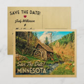 Minnesota Save the Date Rustikale Kabine Mill Wood Ankündigungspostkarte (Vorne/Hinten)