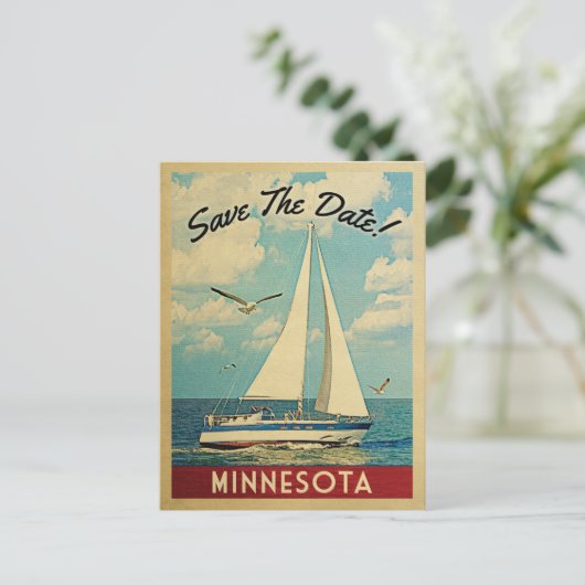 Minnesota Save the Date Sailboat Nautical Ankündigungspostkarte (Stehend Vorderseite)