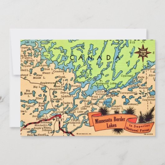 Minnesota-Seenkarte mit Seen Dankeskarte (Vorderseite)