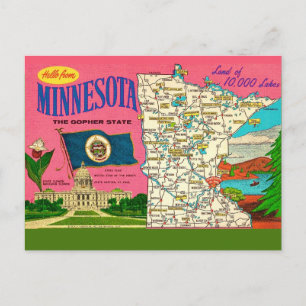 Minnesota-Seenkarte mit Seen Postkarte