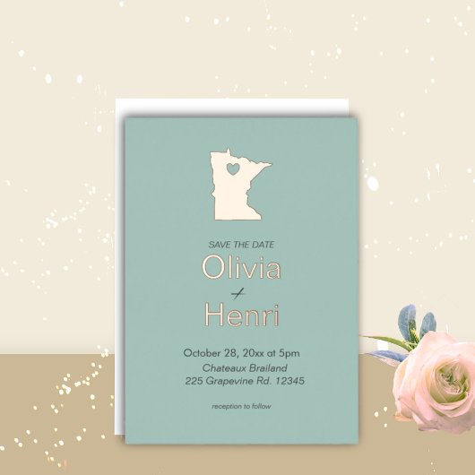 Minnesota Staat Hochzeit in Urlaubsort Save the Da Folieneinladung