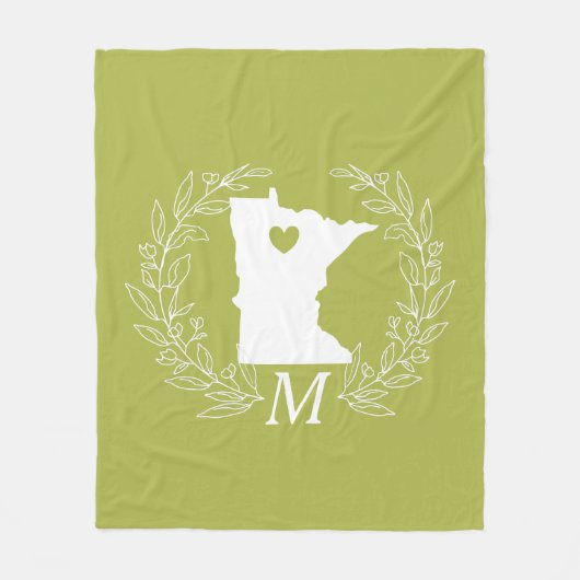Minnesota Staat-Kartenkranz-Blätter Monogramm Fleecedecke (Vorderseite)