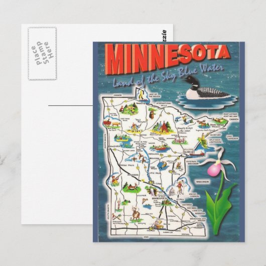 Minnesota Staat Map Postkarte (Vorne/Hinten)