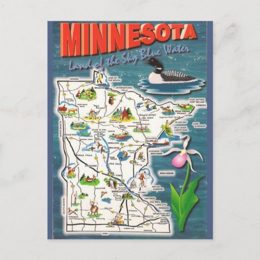 Minnesota Staat Map Postkarte (Vorderseite)