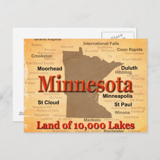 Minnesota Staatsstolz Map Postkarte (Vorne/Hinten)