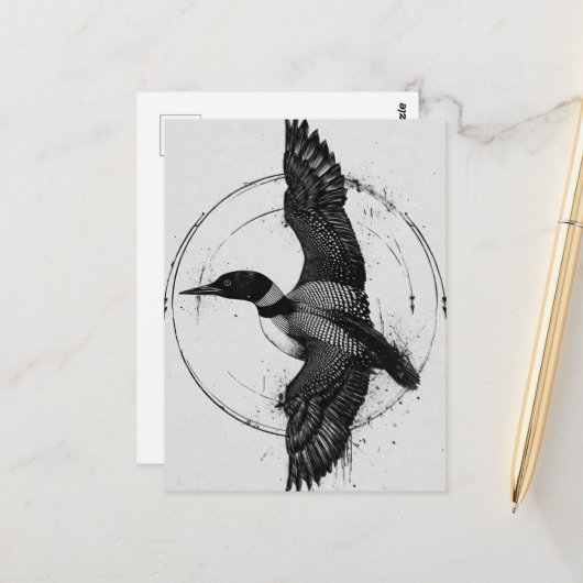 Minnesota State Bird Loon in Flight Postkarte (Vorderseite/Rückseite Beispiel)