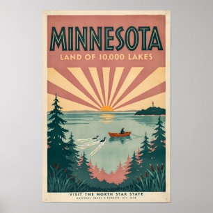 Minnesota State Illustration Reise Kunst Vintage Poster