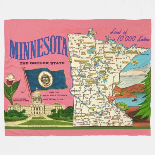Minnesota State Map Wurf Fleecedecke (Vorderseite (Horizontal))