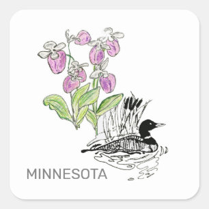 Minnesota vogel und Blume Quadratischer Aufkleber