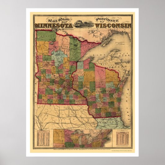 Minnesota & Wisconsin Eisenbahn Karte 1871 Poster (Vorne)