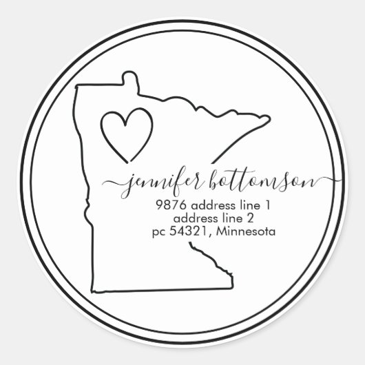Minnesota Zuhause Rücksendeadresse Signature-Liebe Runder Aufkleber (Vorderseite)