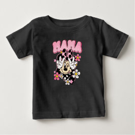 Minnie Mouse Mama Peace Sign Flowers Black T-Shirt