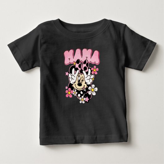 Minnie Mouse Mama Peace Sign Flowers Black T-Shirt (Vorderseite)