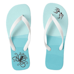 Minoan Style Seascape Octopus & Swallows Dreh Flop Badesandalen