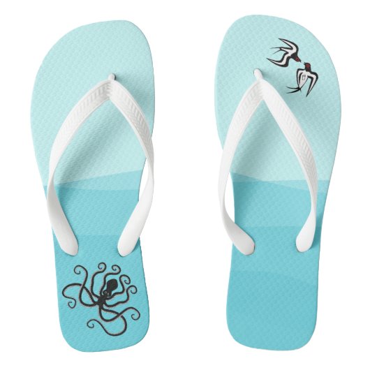 Minoan Style Seascape Octopus & Swallows Dreh Flop Badesandalen (Fußbett)