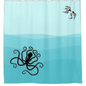 Minoische Stile Seascape Octopus & Swallows Duschvorhang (Vorderseite)