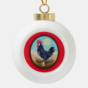 Minorca-Hahn Vintage-Oval Keramik Kugel-Ornament