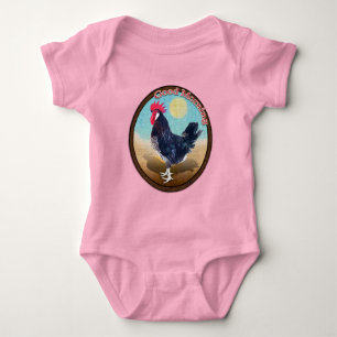 Minorca Rooster Guten Morgen Vintages Oval Baby Strampler