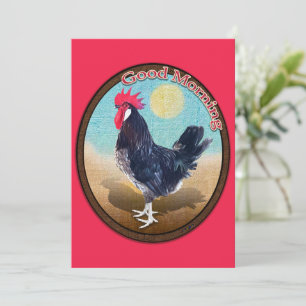 Minorca Rooster Guten Morgen Vintages Oval Dankeskarte