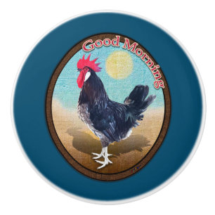 Minorca Rooster Guten Morgen Vintages Oval Keramikknauf