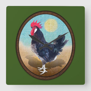 Minorca Rooster Vintag Oval Quadratische Wanduhr